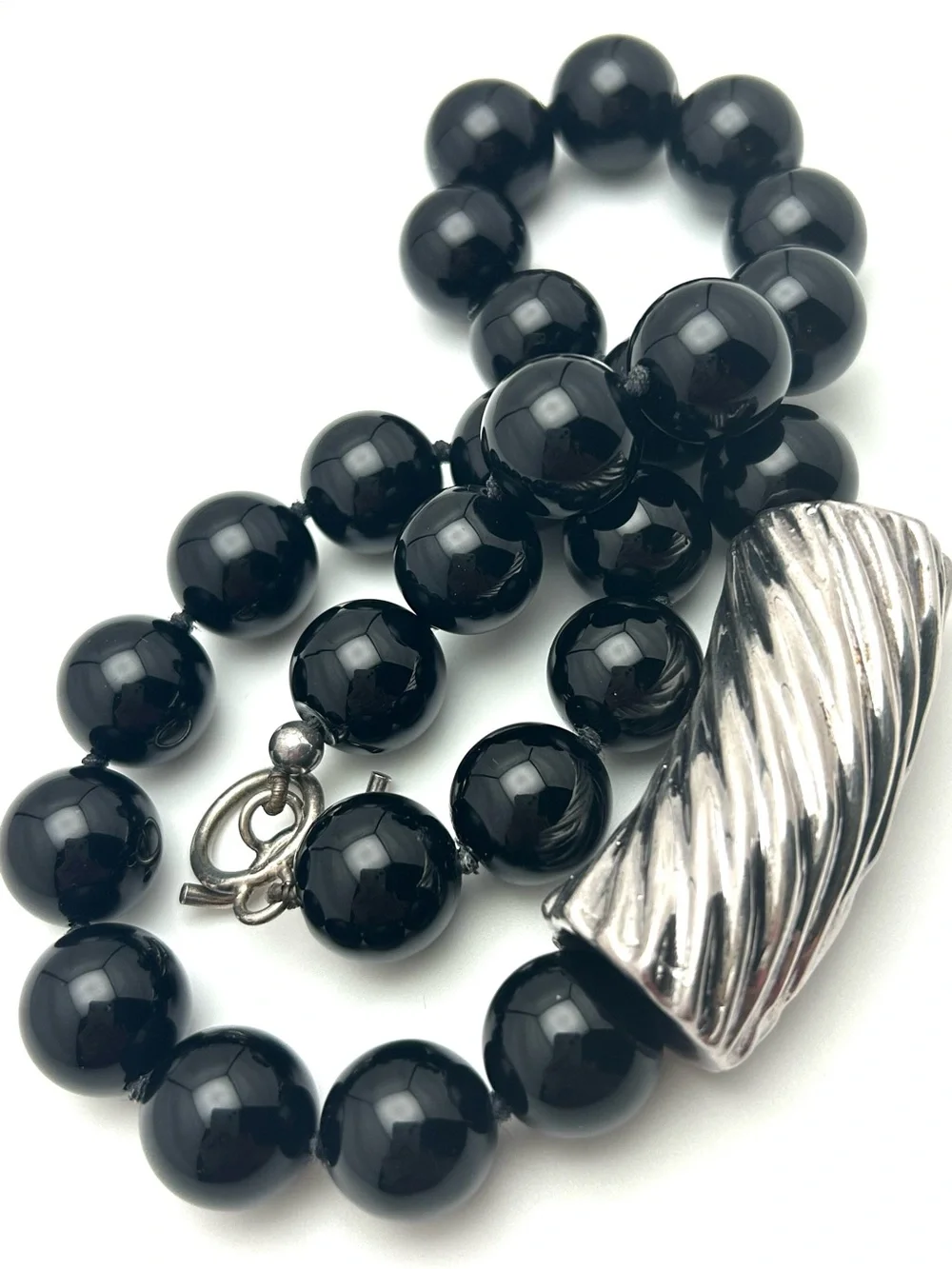 Simon Sebbag SSD Sterling Silver Pendant Black Onyx Beaded Necklace